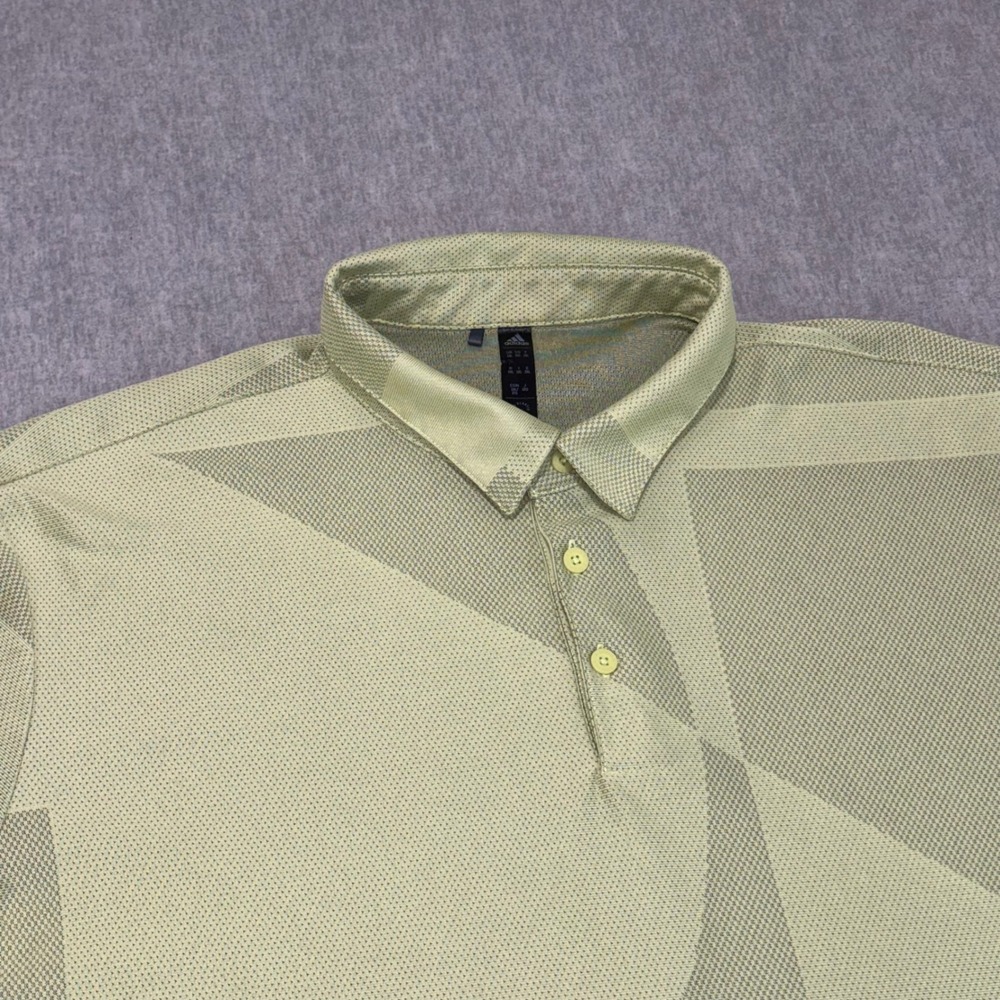 Adidas Mens 2XL Golf Polo Shirt Olive Green Geometric Print Performance Mesh